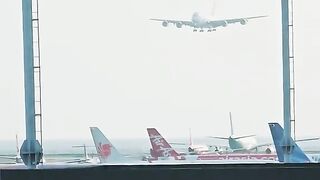 Seconds of Enlarging Aircraft in the World Landing in Denpasar Bali, Airbus A380-800. Emirates, Destination Dubai-Denpasar