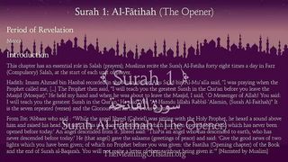 Surah Al-Fatihah (The Opener): Arabic and English translation.