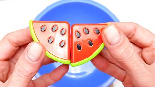 Satisfying Video _ How to Cutting Fruits and Vegetables in Blue Pool ASMR