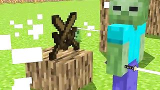 HELP Herobrine Cut Wood with Katana VS Monster School students (Bones - Imagine Dragons) #shorts