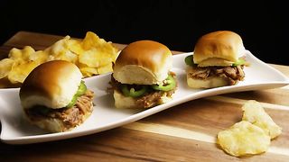 Rotating Shot Of Delicious Pulled Pork Sliders