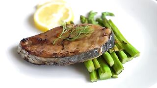 Mackerel Steak On A White Plate