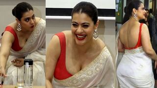 Kajol Flaunts Her Huge Cleavage In  Blouse With White Saree