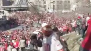 FLEEING THE SCENE: Harrowing footage shows huge crowds running for their lives after gunfire erupts at the Chiefs' Super Bowl parade.