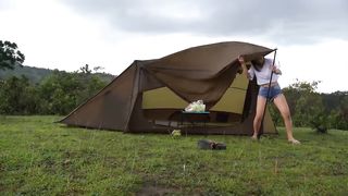 2 DAY SOLO CAMPING IN THE HEAVY RAIN - RELAXING IN TENT - MORNING YOGA PRACTICE_dqwuNiOeyGs