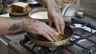 Chef during the preparation of a dessert