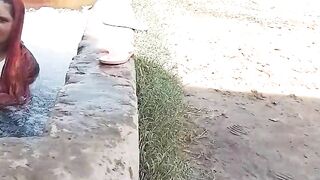 Girl in swimming pool /enjoy swimming pool in village /tubwell bathing