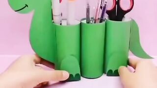 Dinosaur Pen,Pencil,Holder With Tissue Paper Roll  Pen Box Craft,Recycled craft ideas for Kids