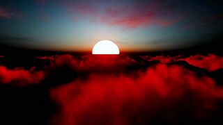Stunning sun in the sunset over the clouds