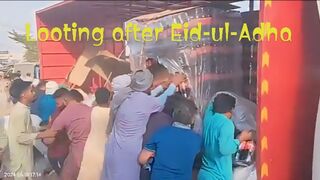 On the next day of Eid-ul-Adha, people looted a truck full of bottles