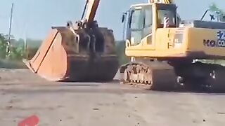 Construction _excavator driver  funny doing