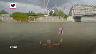 75-year-old swimmer takes a dip in the River Seine to mark July 4th