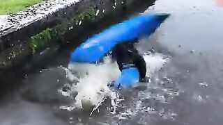 Kayaker Flips Across Canal!