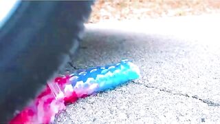 Crushing crunchy and soft things by car! TRY CAR VS SLIME THORN TOY