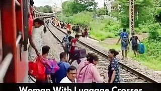 Railway Track Ruckus- Passengers Cross Seconds Before Train's Arrival - #Shorts - #ViralVideo