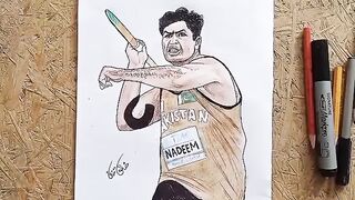 How to draw Arshad Nadeem Paris Olympics gold medallit Pakistan