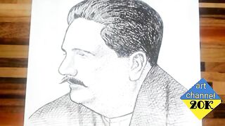 How to draw allama iqbal