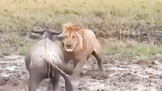 The battle between buffalo vs lion