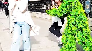 Prank to surprise people by dressing up as a tree