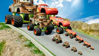 Big & Small Monster Truck Tow Mater vs Big & Small Monster Truck Mcqueen vs DOWN OF DEATH in BeamNG