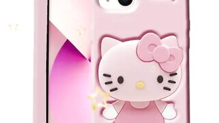 Stylish Back Cover for Apple iPhone 15 Cute Hello Kitty Soft Case with Kitty Face Holder for Apple