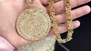 Solid Gold Aztec Calendar & Solid Byzantine Chain