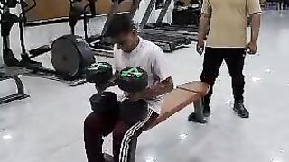 Lifting 25 kg heavy dumbbells by my gym coach and dear friend sir butt 60 year old bodybuilder