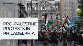 Pro-Palestine protesters rally outside US presidential debate venue