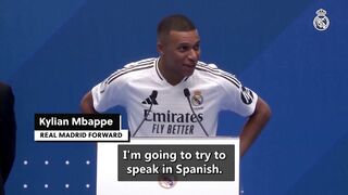 Kylian Mbappe speaking in front of the Real Madrid fans