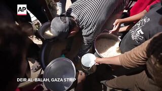 Displaced Palestinians in central Gaza face daily wait for food and queues for water.