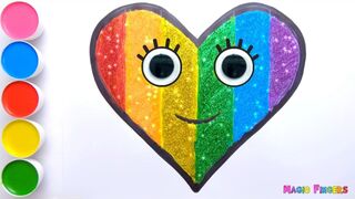 Rainbow Heart Glitter Coloring Pages For Kids | Learn Shapes, Colors For Toddlers #01