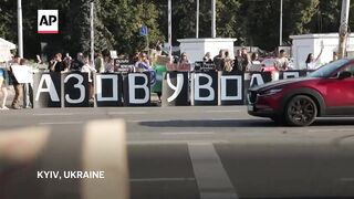 Rally in Ukraine in support of Azovstal defenders still imprisoned by Russia.