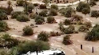 Aerial views of the bus that was swept away by floods in Potato, Morocco .طاطا المغرب