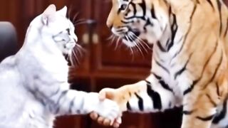 cute cat friendship with tiger //tiger and cat //cat friendship