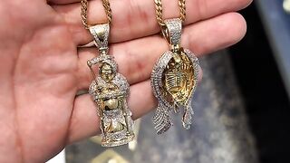 Natural Diamond Santa Muerte & 10K Gold Miami Cuban Chain Set