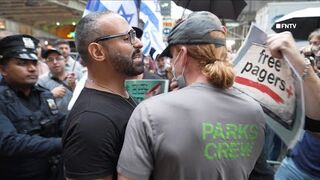 Free Hezbollah Pagers Confrontations outside UN at ProPalestine and ProIsrael Protest