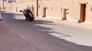 Moroccan car walking on its side