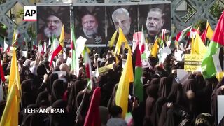 Iran demonstrators  for death to US and Israel after Hezbollah leader killed.