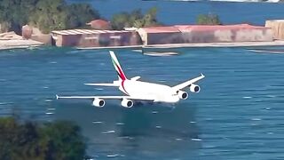 Fantasy scene of a plane passing under a bridge