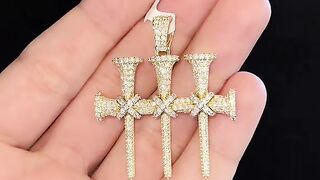 Solid Gold & Natural Diamond Triple Cross Pendant