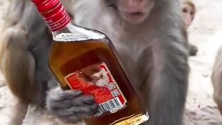 Le singe boi le vin