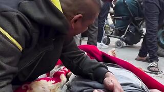 A father is saddened by the martyrdom of his son as the occupation forces targeted the northern Gaza Strip Save Gaza.