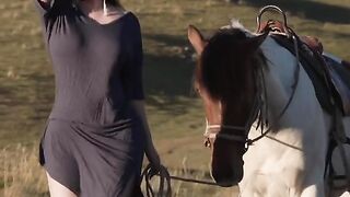 Girl enjoying with horse