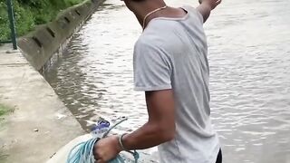 Traditional Net Catch Fishing on River