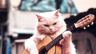 Pink Cat Playing Guitar ai