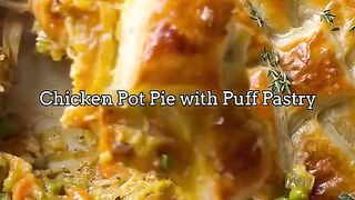 Chicken pot pie with puff pastry