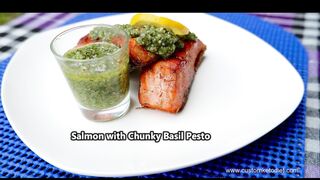 Salmon with chunky basil pesto