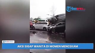 Viral vidio aksi wanita Selamat laka tol cipularang