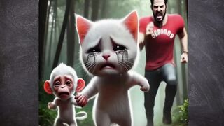 poor Kitten and baby monkeys | Kitten story rescue the monkey and help the Hulk #cats #ai #aicat