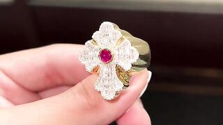 Men's Natural VS Diamond & Solid Gold Cross Ring